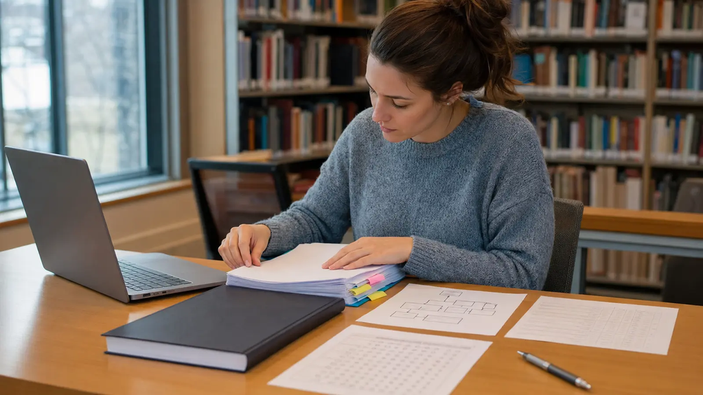 A student Organising her Psychology Dissertation Appendices