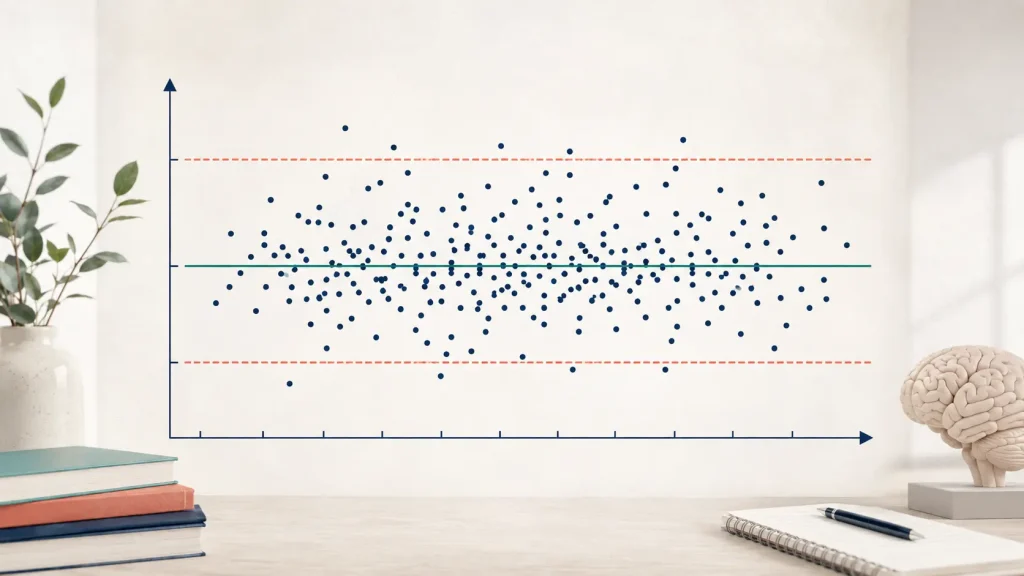 Bland-Altman agreement plot showing bias and limits for psychology measurements