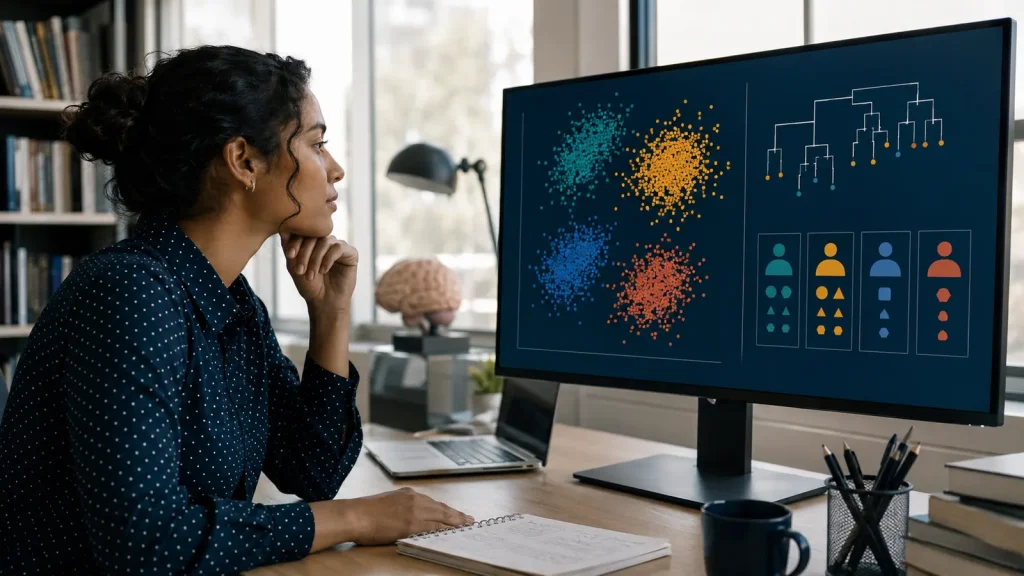 Psychology researcher evaluating participant clusters and a hierarchical dendrogram