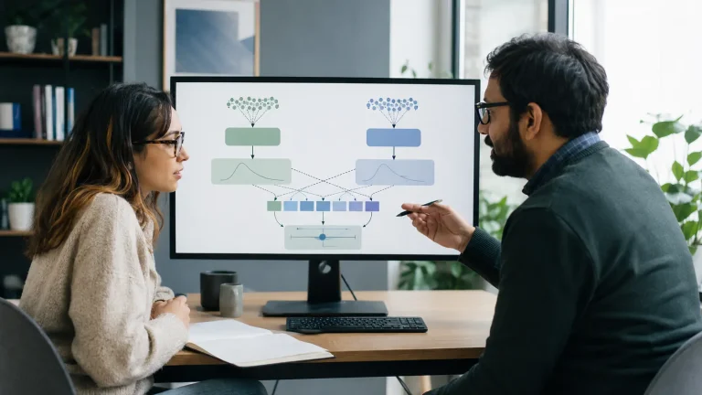 Psychology researchers reviewing a double machine learning cross-fitting workflow