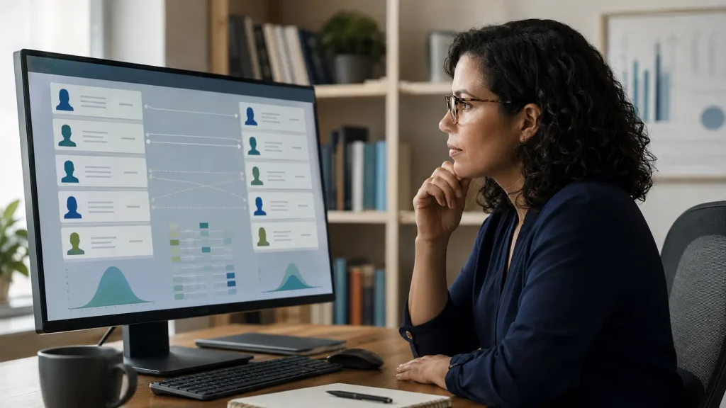 Psychology researcher comparing participant profiles using genetic matching