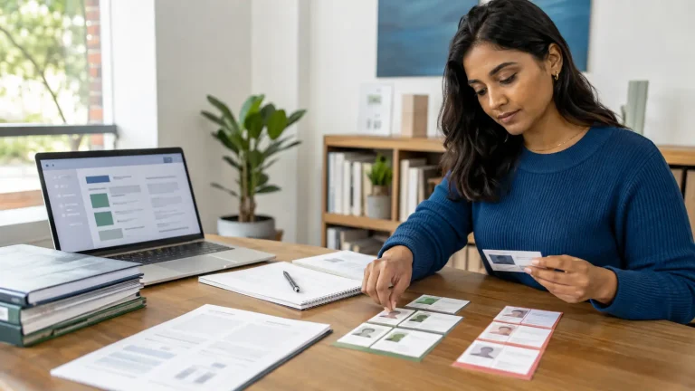 Psychology postgraduate researcher sorting participant profiles using inclusion and exclusion criteria