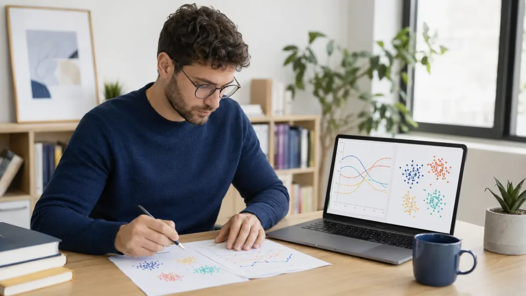 Psychology researcher reviewing probabilistic response profiles for a latent class analysis dissertation