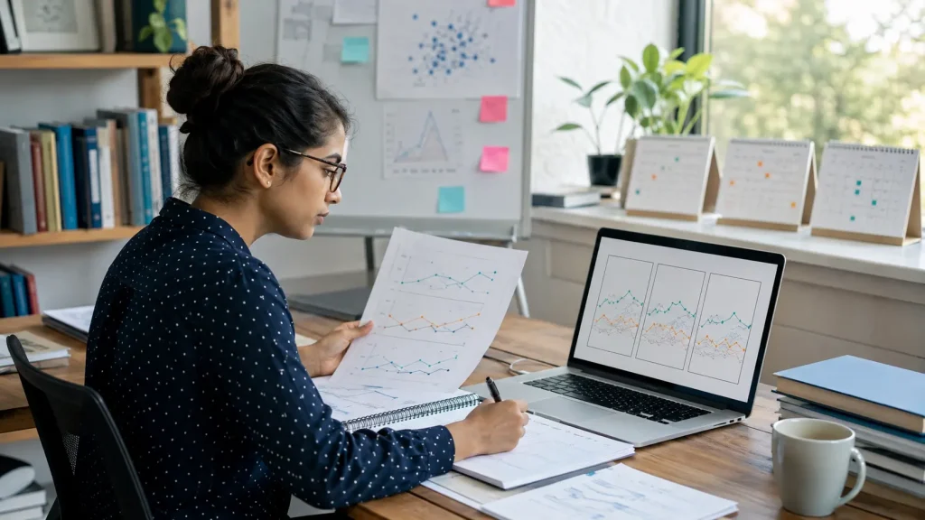 Psychology postgraduate reviewing participant trajectories across repeated study waves