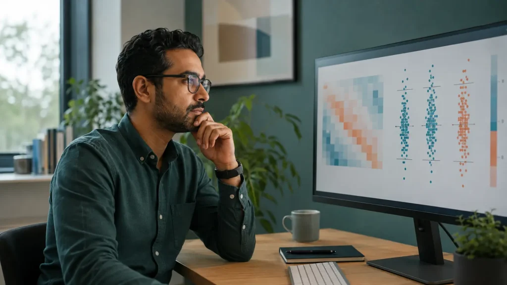 Psychology researcher reviewing covariance-scaled Mahalanobis matching pairs
