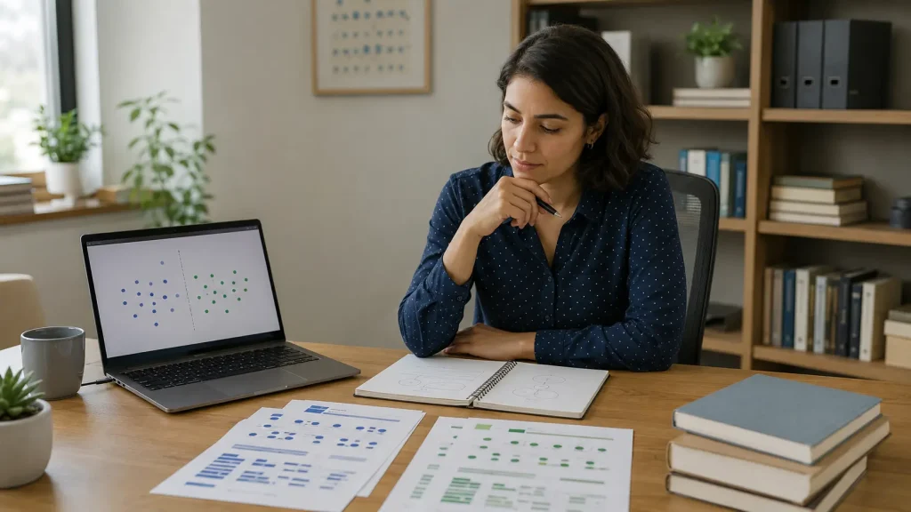 Psychology researcher comparing balanced observational study groups for overlap weighting