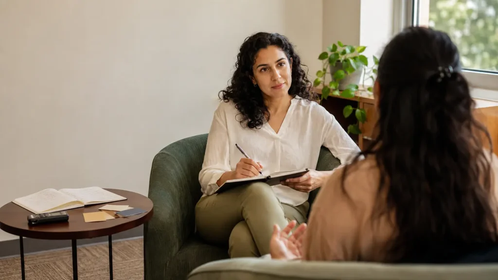 Psychology researcher listens during an ethical phenomenological interview about lived experience