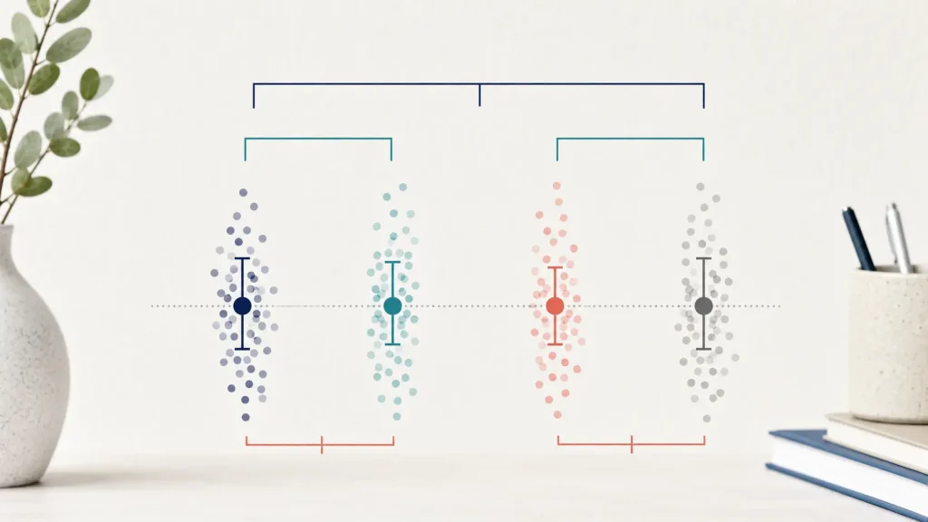 Planned contrast brackets comparing four psychology experiment group means