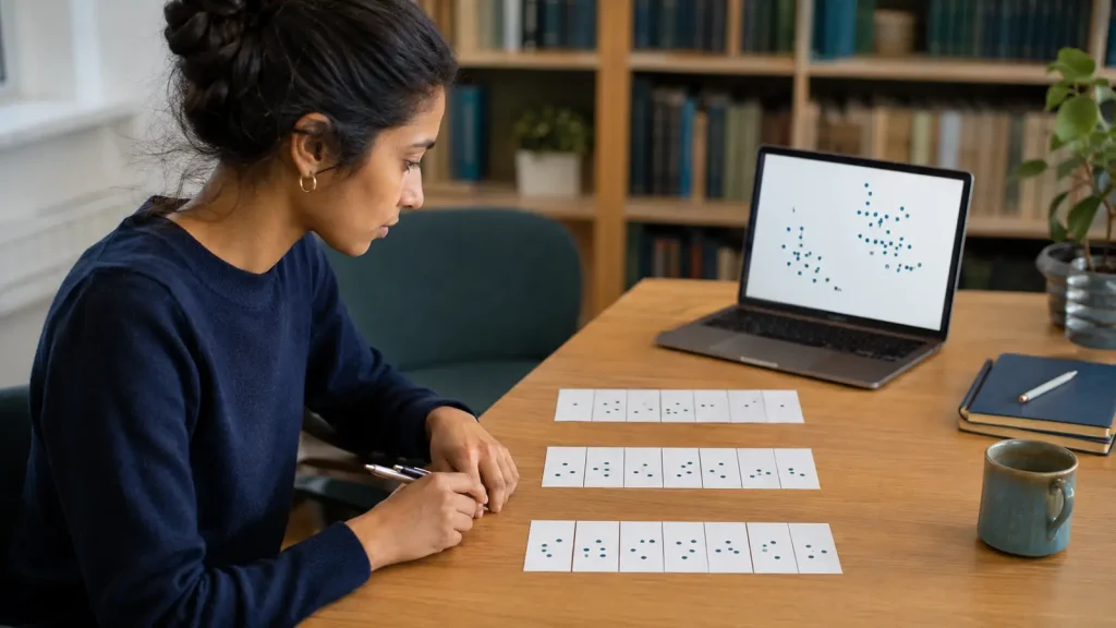 Psychology researcher comparing lower, median and upper outcome patterns