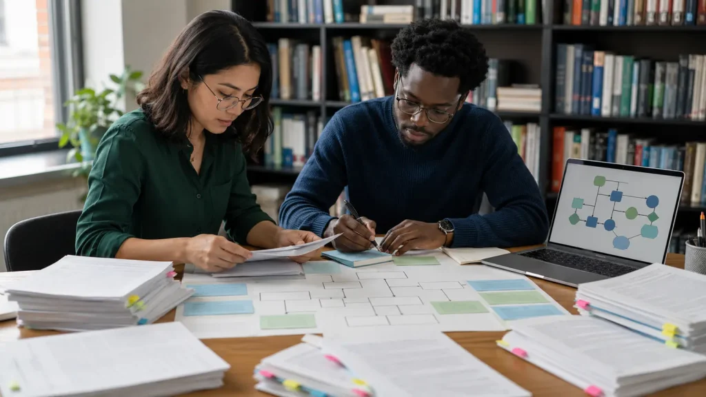 Two postgraduate psychology researchers map evidence from journal articles for a scoping review